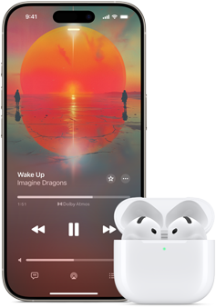 iPhone AirPods Pro ‑kuulokkeiden latauskotelon vieressä, kotelo on auki