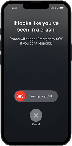 Démonstration de la fonctionnalité Détection des accidents sur un iPhone 16e